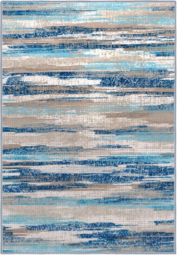 Lansny Modern Abstract 8x10 Large Machine Washable Living Room Rug Non-Slip Soft Bedroom Area Rug Blue Ultra Thin Print Faux Wool Carpet Throw Rugs for Nursery Playroom Dining Room Indoor Office