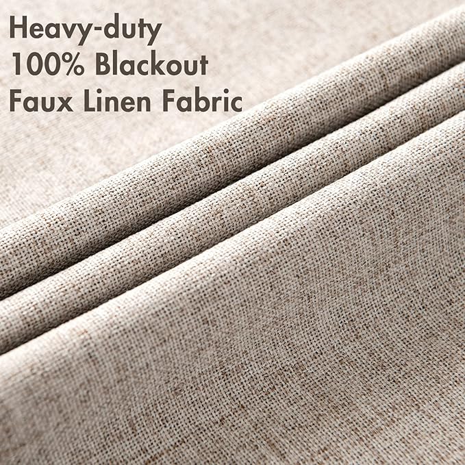 MIULEE Blackout Curtains for Bedroom Linen Texture Solid Thermal Insulated Natural Khaki Grommet Room Darkening Curtains & Drapes Luxury Decor for Living Room Nursery 52x45 Inch (2 Panels)