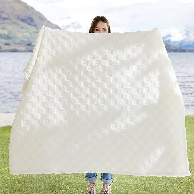 Bedsure GentleSoft White Throw Blanket for Couch - Super Soft Cozy Blankets Gifts for Kids Girls, Cute Small Fleece Throws for Bedroom Home Decor, 50x70 Inches