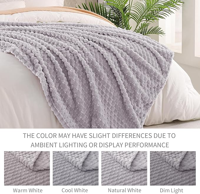 Exclusivo Mezcla Fleece Twin Blanket for Bed, Extra Large Fuzzy Light Grey Bed Blankets, Soft Cozy Plush Sofa Throws for All Seasons, 90x66 Inches