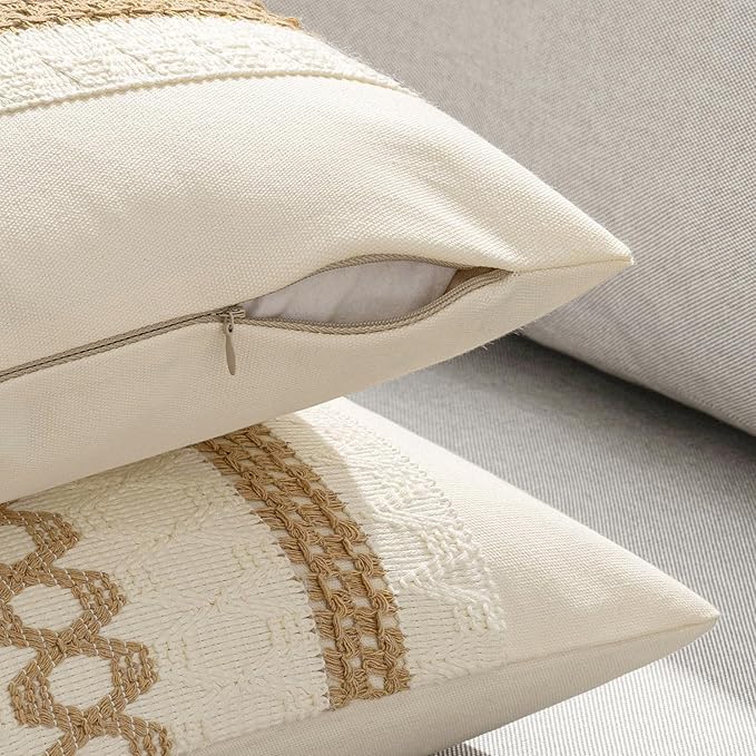 MIULEE Set of 2 Neutral Boho Decorative Pillow Covers 18x18 Inch Farmhouse Rustic Couch Throw Pillows Modern Spring Cotton Cushion Covers Retro Cute Macrame Woven Home Decor for Bed Sofa Chair