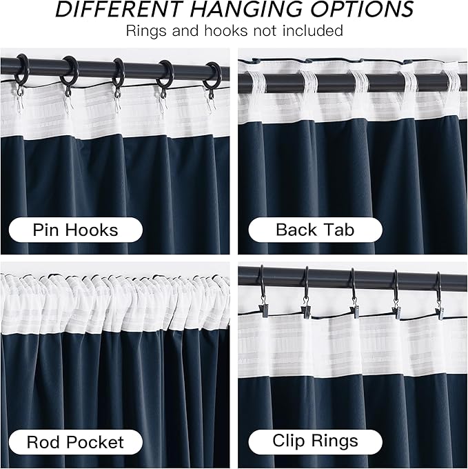 RYB HOME Navy Blue Velvet Curtains 102 inches with Hook Belt, Soft Fabric Room Darkening Thermal Insulated Luxurious Home Decor Curtains for Living Room Bedroom, W 52" x L 102", 2 Panels Set