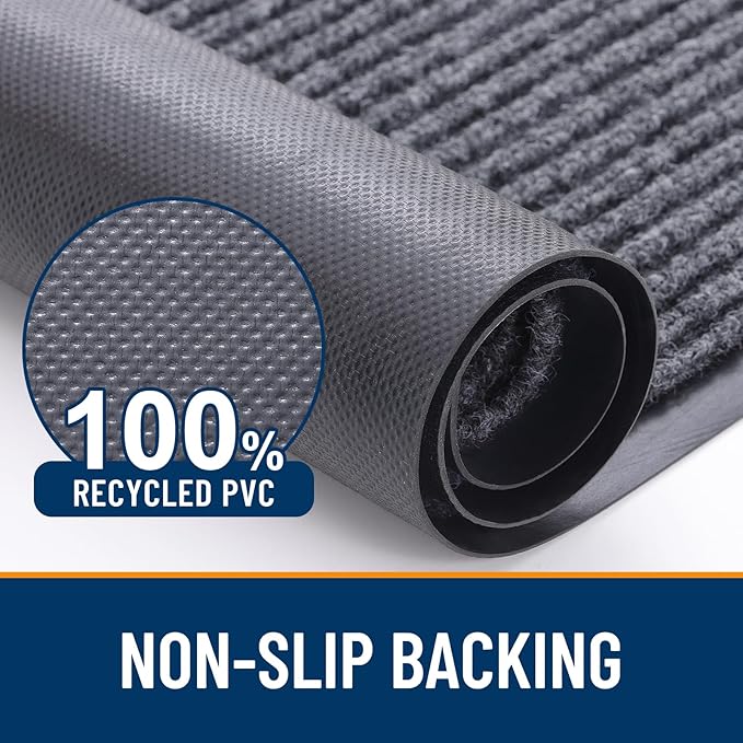 OLANLY Front Door Mat Indoor Outdoor Entrance, 2-Pack 59 x 34 Inch, Waterproof Heavy Duty Doormat, Fade Resistant, Low Profile, Easy Clean Patio Porch Welcome Floor Mats for Entry, Grey