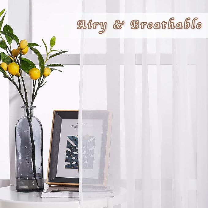 NICETOWN Living Room Sheer Curtains 84 inch Length, Grommet Top Voile Textured Hazy Sheer Draperies Privacy with Light Penetration for Villa, Ivory, 140" Wide Total 2 Panels