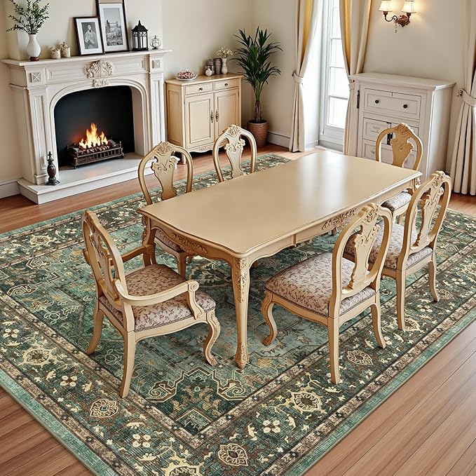 Lofus 5x7 Area Rugs for Living Room, Washable Area Rug, Rugs for Bedroom, Kitchen, Vintage Boho Carpet, Soft Non-Slip, Low Pile Large Area Rug for Office Dining Room, Green