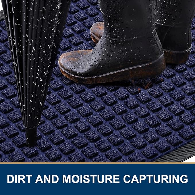 Smiry Front Door Mat Outside Entrance, Heavy Duty Natural Rubber Doormat, Non Slip, Trap Dirt and Moisture, Easy Clean, Low Profile Welcome Floor Mats for Indoor Outdoor Entry, 59x34 Inch, Navy Blue