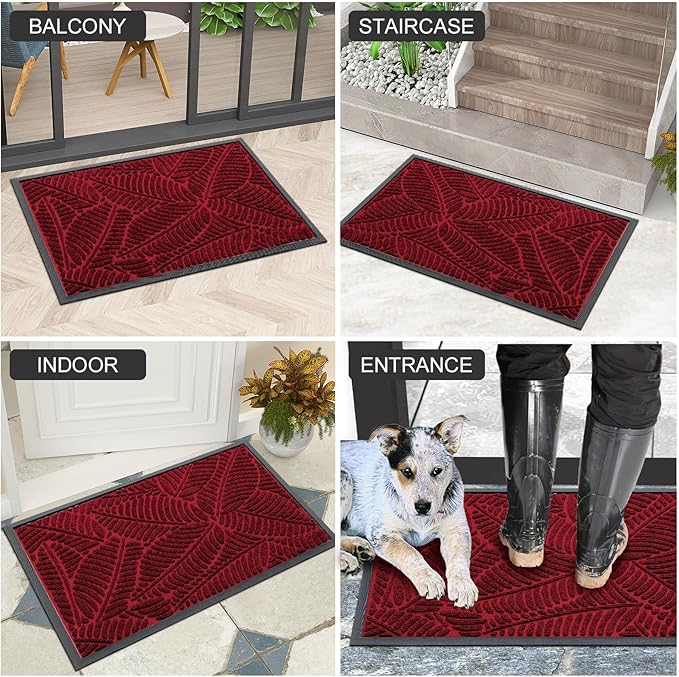 Colorxy Waterproof Doormat, Sturdy Natural Rubber Front Indoor Mat, Non Slip Low Profile Indoor Outdoor Door Mats, Stain and Fade Resistant Floor Mats, Easy Clean Patio Entry Mat, 71''x47'', Burgundy
