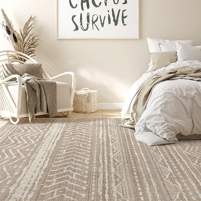 Nakagishi Area Rug 6x9 Living Room: Washable Boho Large Neutral Soft Farmhouse Rugs Stain Resistant Modern Indoor Floor Non Slip Accent Carpet for Bedroom Nursery Kids Playroom Office Dining Room Dorm