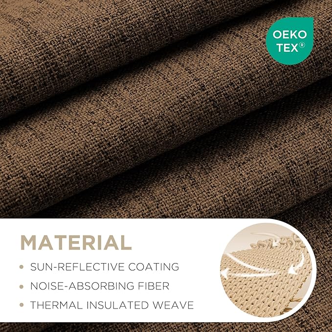 Joydeco Blackout Curtains for Bedroom - 100% Light Blocking 2 Panels Cappuccino Drapes 42" W x 84" L, Thermal Insulated Room Darkening Curtains, Linen Textured for Living Room, Rod Pocket & Back Tabs