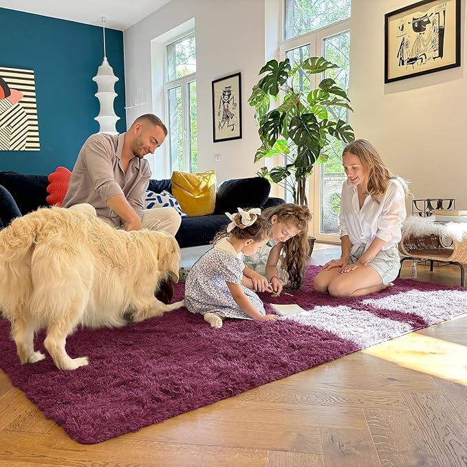 OLANLY 5x8 Machine Washable Large Area Rugs for Living Room, Bedroom, Soft Fluffy Shaggy Bedside Rug, Indoor Floor Carpet for Kids Girls and Boys, Dorms, Nursery, Home Decor Aesthetic, Burgundy