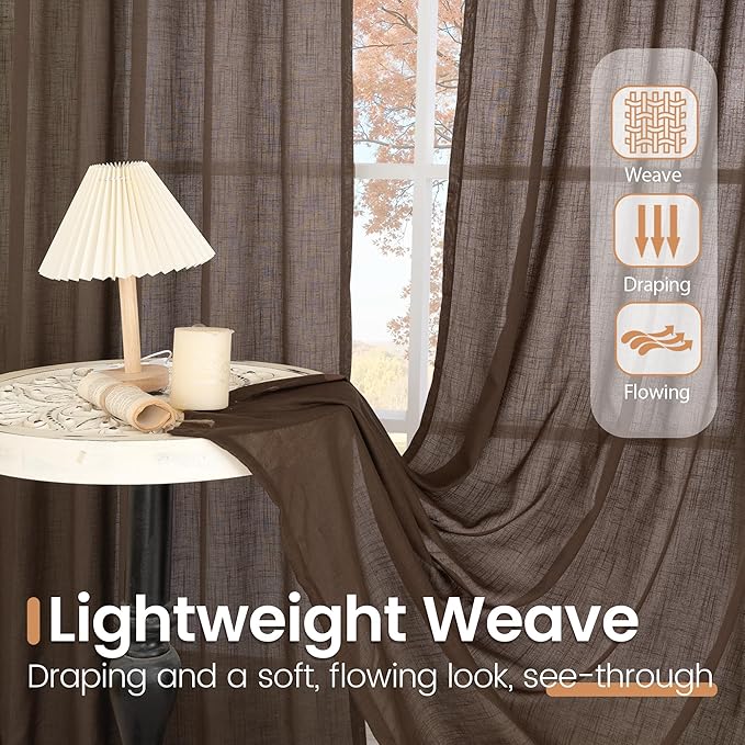 BGment Brown Linen Curtains 63 Inches Long for Living Room, Semi Sheer Window Drapes Rustic Textured for Farmhouse Beroom Dining Room Decor Rod Pocket Lightweight, 2 Panels Set, Each 52 Inch Wide
