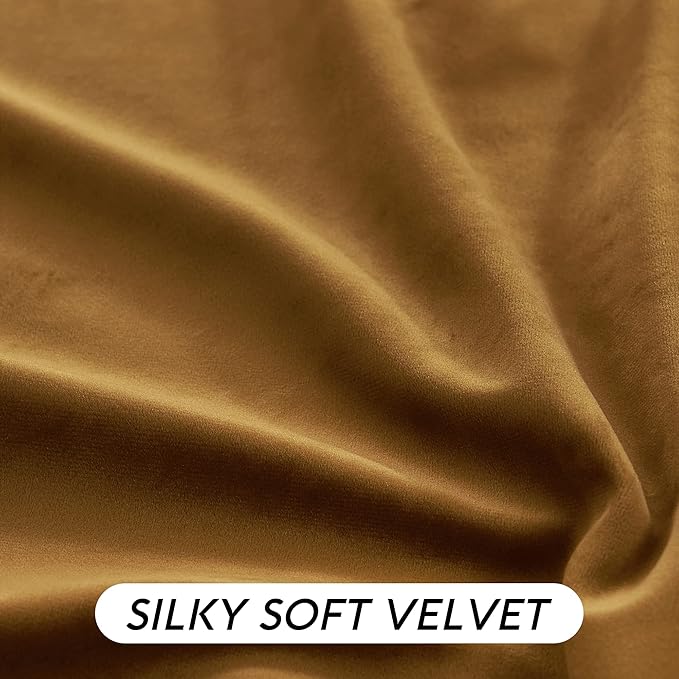 RYB HOME Gold Brown Velvet Curtains 102 inches with Hook Belt, Soft Fabric Room Darkening Thermal Insulated Luxurious Home Decor Curtains for Living Room Bedroom, W 52" x L 102", 2 Panels Set