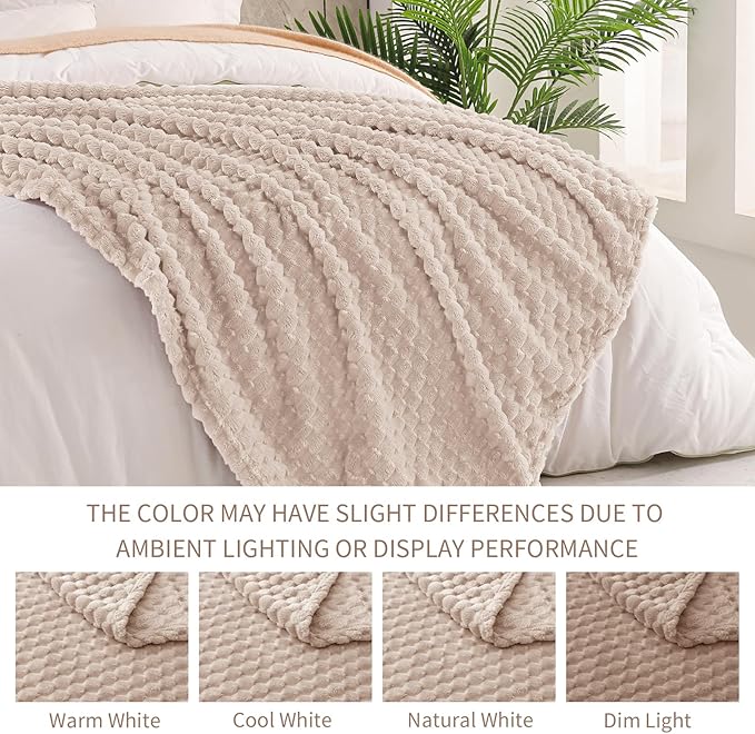 Exclusivo Mezcla Fleece Throw Blanket for Couch, Extra Large Fuzzy Camel Bed Blankets, Soft Cozy Plush Sofa Throws for All Seasons, 50x70 Inches