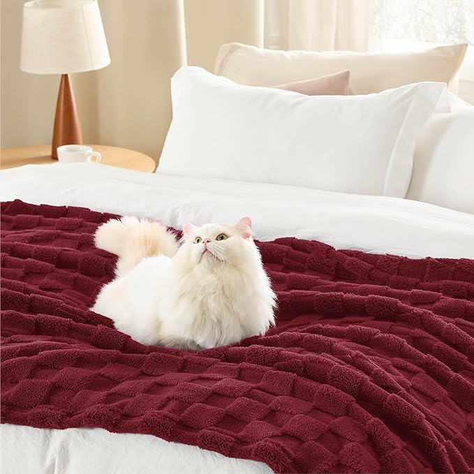 Bedsure GentleSoft Throw Blanket for Couch - Red Checkered Fleece Mother's Day Blankets Gifts for Kids Girls, Cute Soft Cozy Throw for Bedroom Home Decor Gifts, 50x60 Inches