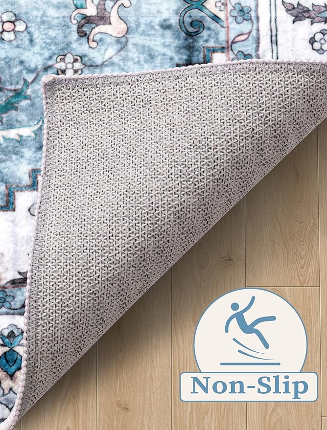 SERISSA Boho Washable Runner Rug, 2x5 Rug Non-Slip Vintage Blue Hallway Kitchen Runner Rug Ultra Soft Print Distressed Floor Carpet for Bedroom Bathroom Laundry Living Room