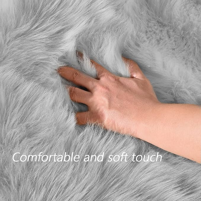 Latepis Grey Rugs for Living Room Shag 6x8 Faux Fur Sheepskin Rug for Sofa Bedroom Fluffy Washable Furry Plush Rugs, Rectangle