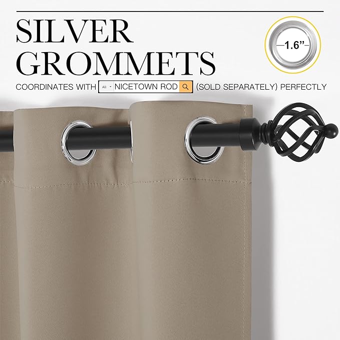 NICETOWN Bedroom Curtain Panels Blackout Draperies, Thermal Insulated Solid Grommet Blackout Curtains/Drapes (Taupe, 1 Pair, 29 by 40-inch)