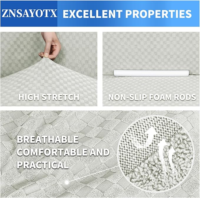 ZNSAYOTX 1 Piece Jacquard Couch Covers for 2 Cushion Couch High Stretch Loveseat Slipcover for Pets Dogs Anti Slip Love Seat Sofa Slipcover Furniture Protector (Medium, Ivory)