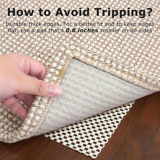 KOZYFLY Washable Area Rug 5x7 ft Rubber Backed Non Slip Rugs for Living Room Braided Cotton Bedroom Rug Woven Office Rugs Indoor Outdoor Floor Carpets for Dining Bedroom Living Room, Ivory/Khaki