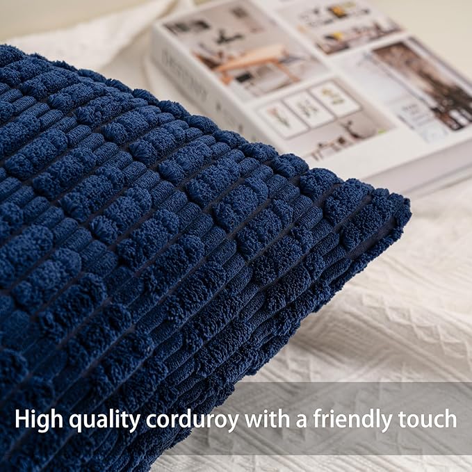Pack of 2 Corduroy Decorative Throw Pillow Covers 12x24 Inch Soft Striped Pillow Covers Modern Farmhouse Home Decor for Sofa Living Room Couch Bed（Blue）