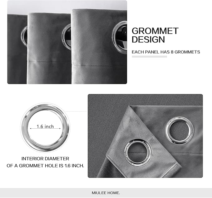 MIULEE 2 Panels Blackout Curtains Solid Soft Grommet Grey Curtains Black Out Thermal Insulated Soundproof Room Darkening Long Drapes/Panels for Living Room Bedroom 52 x 96 Inch Length