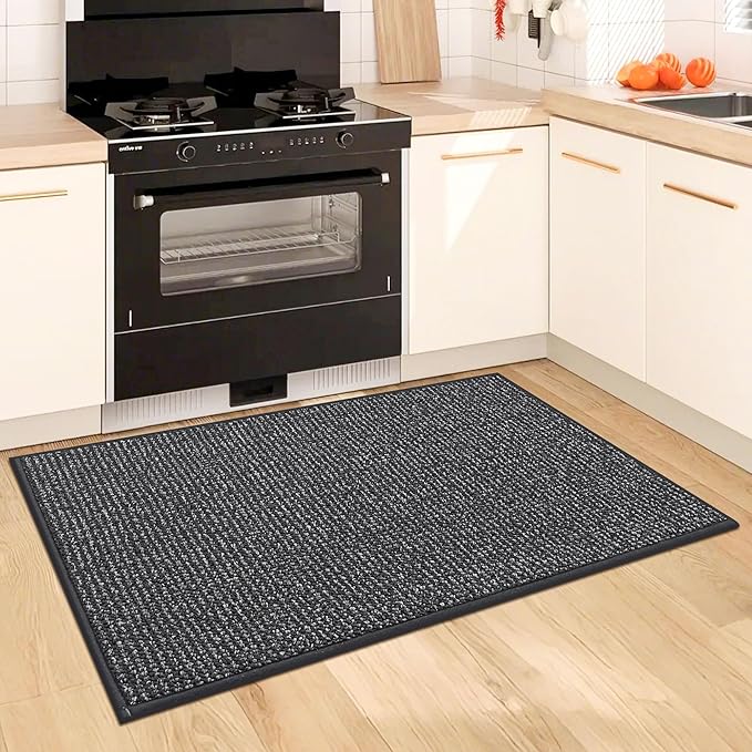 BEQHAUSE Kitchen Rugs 24"x36", Non-Slip Kitchen Mats for Floor, Super Absorbent and Stain Resistant Kitchen Rugs, Machine Washable Rugs for Kitchen, Hallway, Laundry & Sink, Charcoal