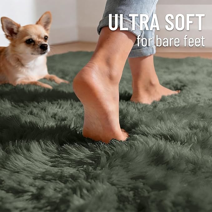 OLANLY 5x8 Machine Washable Large Area Rugs for Living Room, Bedroom, Soft Fluffy Shaggy Bedside Rug, Indoor Floor Carpet for Kids Girls and Boys, Dorms, Nursery, Home Decor Aesthetic, Olive Green