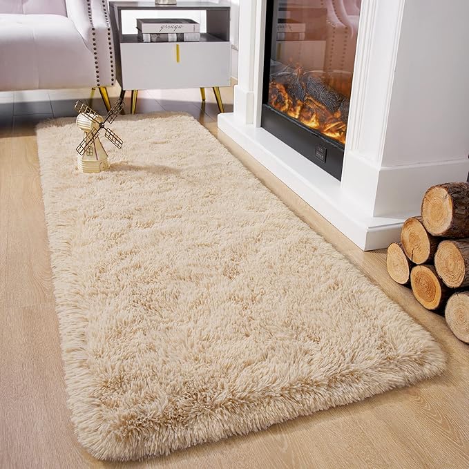 Chicrug Soft Runner Rugs for Bedroom Living Room Plush Fluffy Rug 2x5 Feet, Shag Furry Area Rug Carpet Non Shedding for Nursery Children Kids Girls Room Home Decorative, Camel