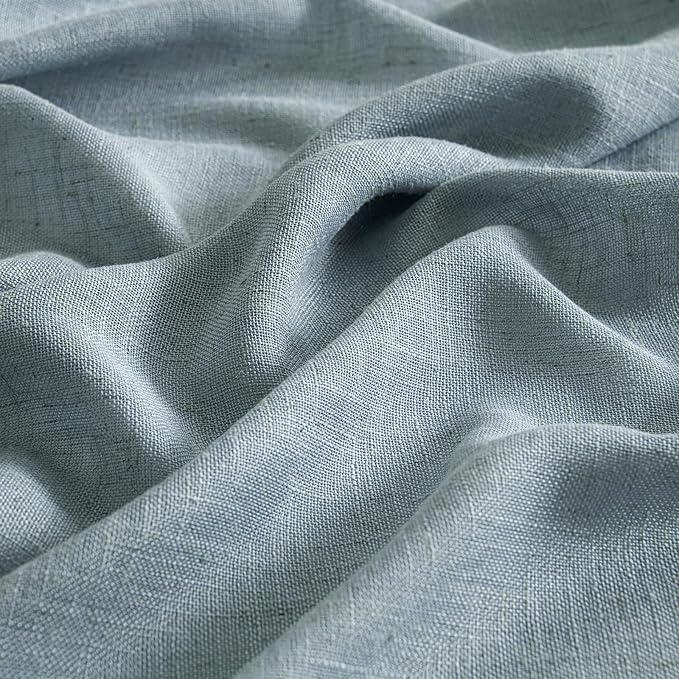MIULEE Dusty Blue Linen Curtains 54 Inch Length 2 Panels for Bedroom Living Room, Soft Thick Linen Textured Natural Short Window Drapes Semi Sheer Light Filtering Back Tab Rod Pocket Burlap Look Decor