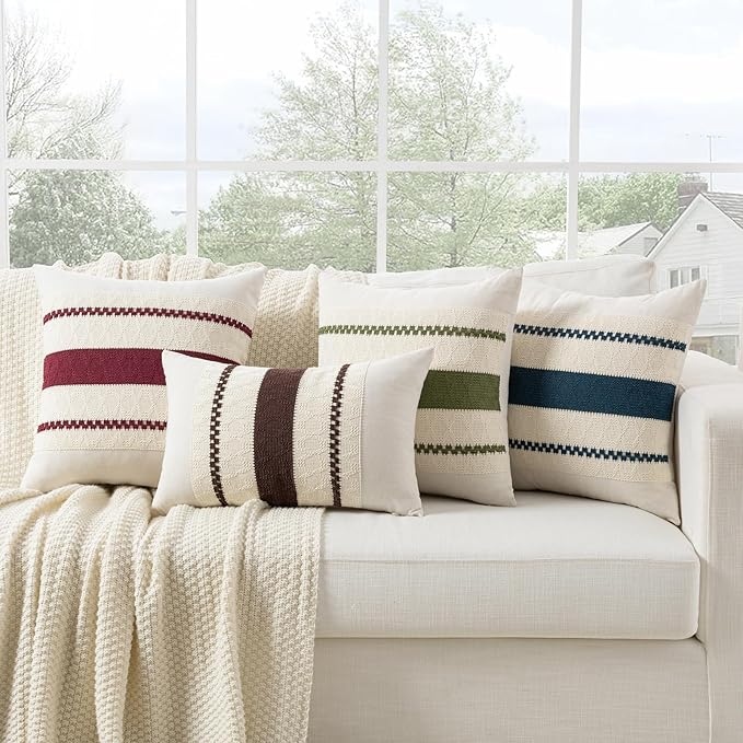Fancy Homi Set of 1 Boho Olive Green Long Lumbar Decorative Throw Pillow Cover 14x24 Inch for Couch Bed Sofa Chair, Modern Organic Farmhouse Home Decor, Soft Cotton Cute Accent Rectangle Cushion Case