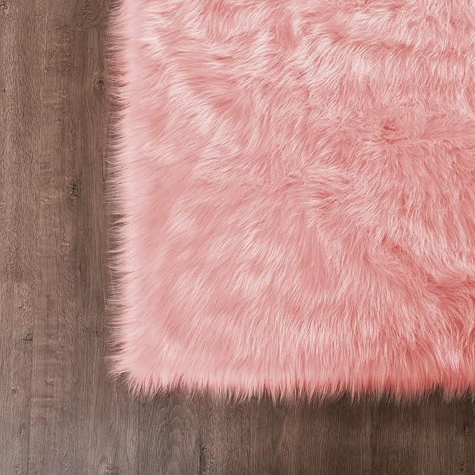 Goolela Pink Fluffy Rug 4x6 Fuzzy Faux Fur Shag Sheepskin Shaggy Rug for Bedroom Living Room Washable Rectangle