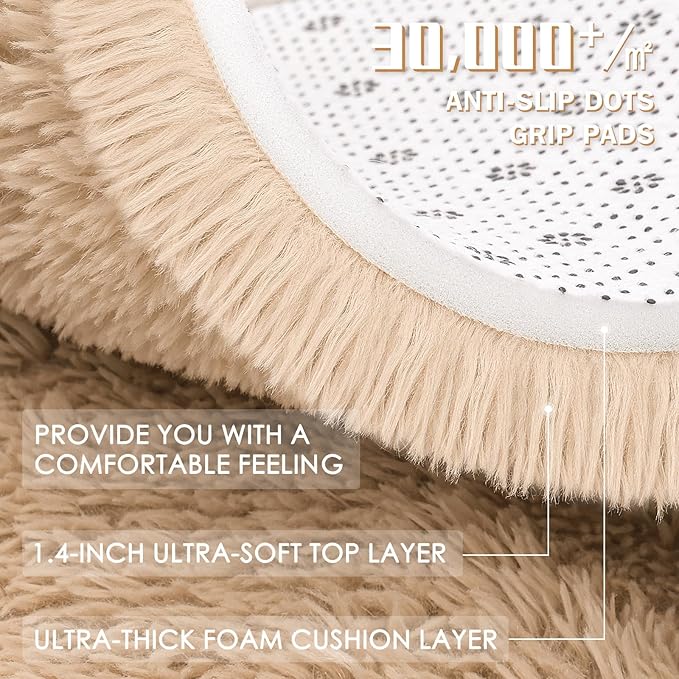 OLANLY 10x14 Machine Washable Large Area Rugs for Living Room, Bedroom, Soft Fluffy Shaggy Bedside Rug, Indoor Floor Carpet for Kids Girls and Boys, Dorms, Nursery, Home Decor Aesthetic, Beige