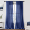 Extra Long Classic Blue Linen Curtains 120 Inch for Living Room 2 Panels Set Rod Pocket Back Tab Light Filtering Semi Sheer Linen Window Drapes Privacy High Ceiling Drapes for Farmhouse 52x120