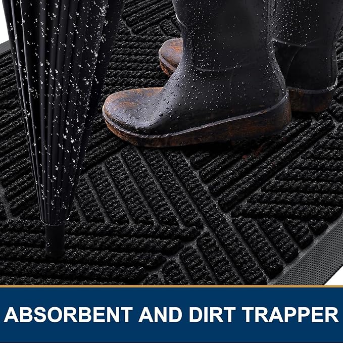 Smiry Front Door Mat Outside Entrance, Heavy Duty Sturdy Natural Rubber Doormat, Trap Dirt and Moisture, Easy Clean Low Profile Mats for Indoor Outdoor Entry, Irregular Triangle (59x20, Black)