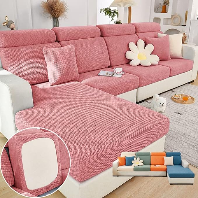 Soothing Home Sofa Covers, Sofa Hero Covers, Wear-Resistant Universal Couch Covers Washable Stretch Sectional Couch Cushion Covers (Pink,Large Single Seat Cover)