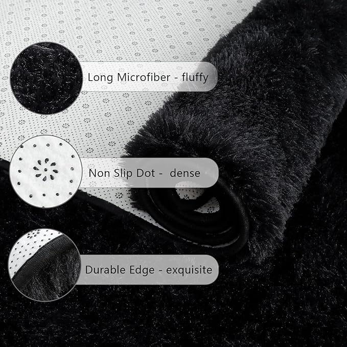 Chicrug Soft Runner Rug for Bedroom Living Room Plush Fluffy Rug 2x3 Feet, Shag Furry Runner Carpet Non Shedding for Nursery Children Kids Girls Room Home Decorative, Black