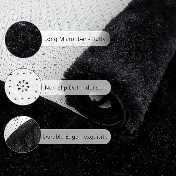 Chicrug Soft Area Rugs for Bedroom Living Room Plush Fluffy Rug 2x4 Feet, Shag Furry Area Rug Carpet Non Shedding for Nursery Children Kids Girls Room Home Decorative, Black