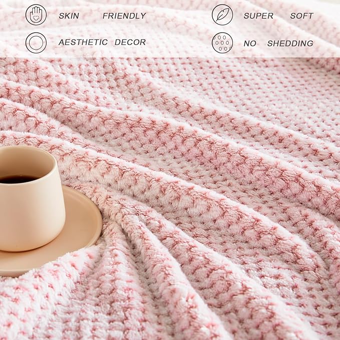 Exclusivo Mezcla Fleece Throw Blanket Extra Large, Super Soft and Warm Blankets for Couch, Sofa and Bed Waffle Textured, Cozy, Fuzzy and Lightweight (Heather Dusty Pink, 50x70 Inches)