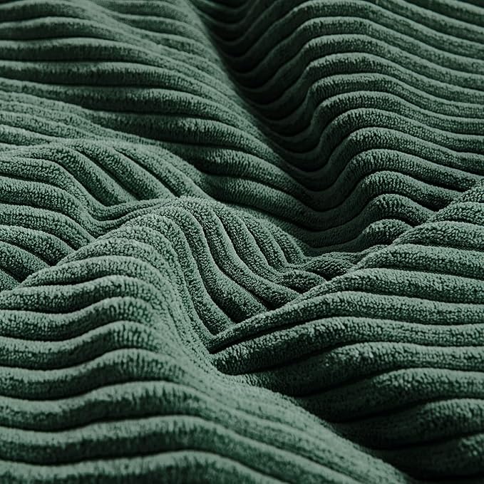 Fancy Homi Set of 2 Dark Green Decorative Throw Pillow Covers 24x24 Inch for Bedroom Couch Bed, Boho Farmhouse Forest Green Home Decor, Soft Corss Corduroy Patchwork Textured Cushion Case 60x60 cm