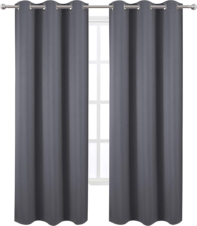 LEMOMO Blackout Curtains 42 x 95 inch/Dark Grey Curtains Set of 2 Panels/Thermal Insulated Room Darkening Bedroom Curtains