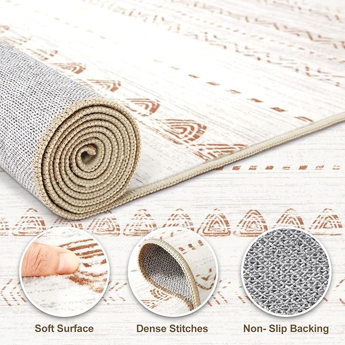 Nakagishi Runner Rug Kitchen Washable Rugs: 2x6 Non-Slip Boho Soft Modern Stain Resistant Indoor Floor Neutral Farmhouse Throw Carpet for Hallway Bathroom Laundry Room Entryway Bedroom- Beige