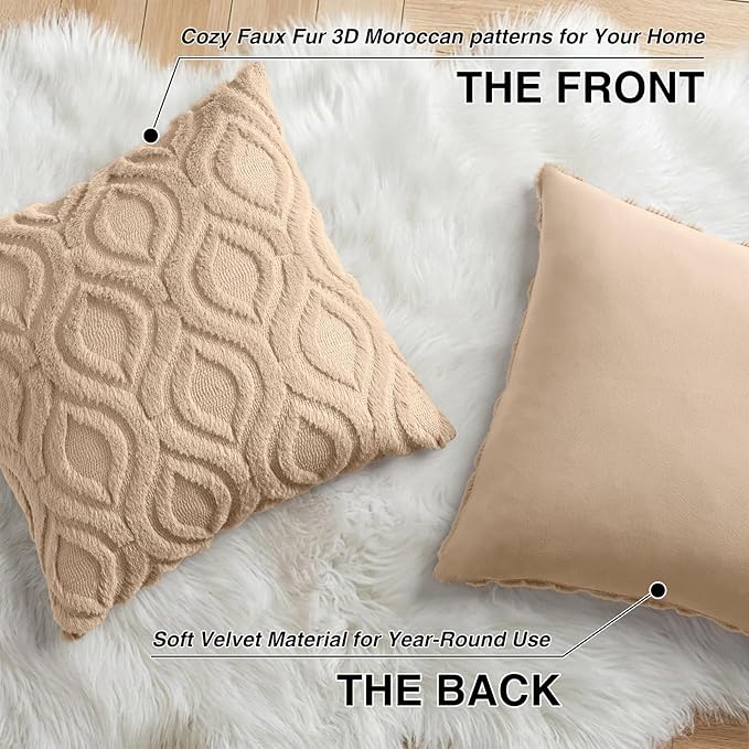 decorUhome Throw Pillow Covers 26x26 Inch Set of 2, Soft Plush Faux Wool Light Khaki Solid Couch Pillow Covers, Accent Euro Sham Farmhouse Neutral Square Pillow Cases for Sofa Bed Living Room