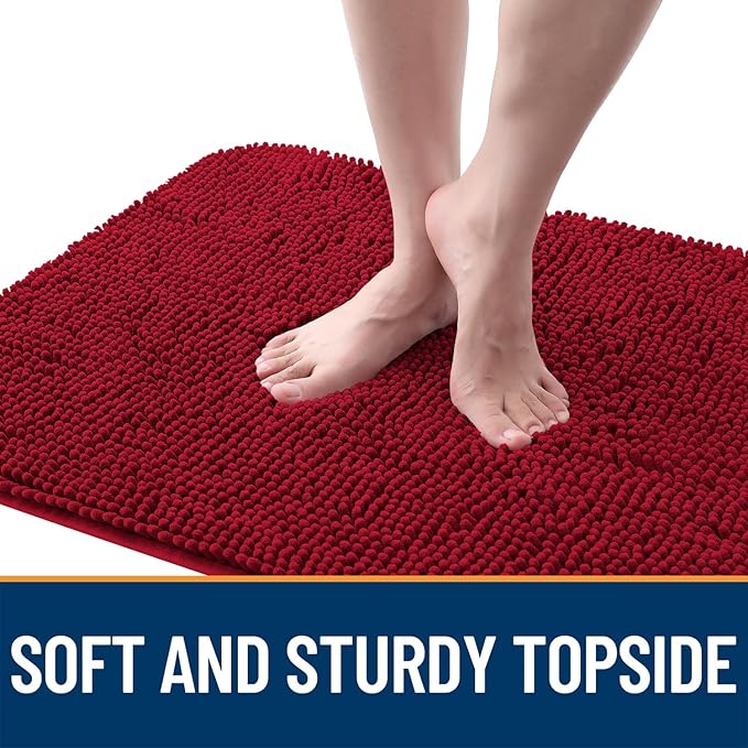 OLANLY Dog Door Mat for Muddy Paws 40x24, Absorbs Moisture and Dirt, Absorbent Non-Slip Washable Doormat, Quick Dry Chenille Mud Mat for Dogs, Entry Indoor Entryway Carpet for Inside Floor, Red