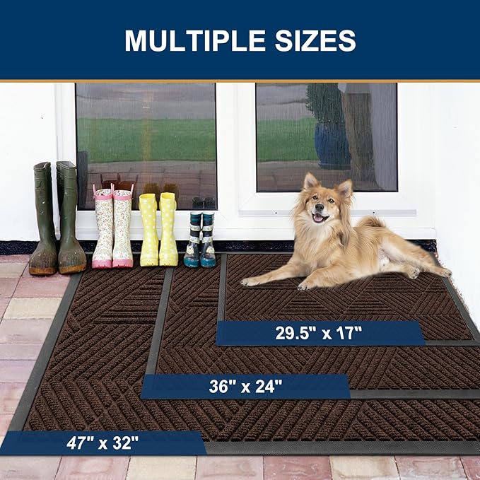 Smiry Front Door Mat Outside Entrance, Heavy Duty Sturdy Natural Rubber Doormat, Trap Dirt and Moisture, Easy Clean Low Profile Mats for Indoor Outdoor Entry, Irregular Triangle (71x34, Dark Brown)
