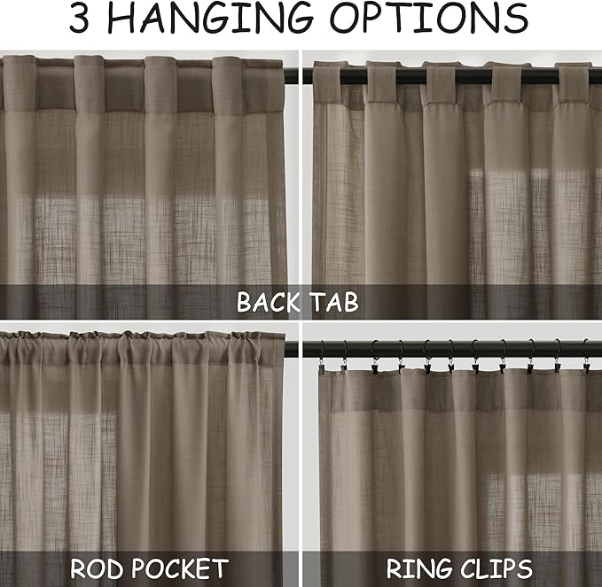 Dark Taupe Linen Curtains 90 Inch Length 2 Panels Set for Living Room Rod Pocket Back Tab Window Drapes Light Filtering Modern Farmhouse Curtain 90 Inches Long for Dining Room Bedroom Nursery 52x90