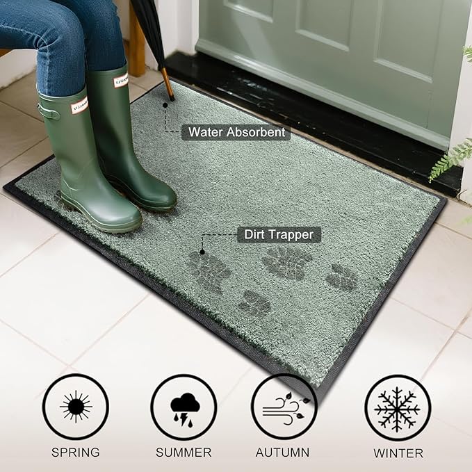 Mibao Dirt Trapper Door Mat for Indoor Outdoor, Waterproof All-Season, All-Weather Doormat, Heavy Duty Non-Slip Entrance Rug, Low Profile Absorbent Entrance Mat Carpet, 72" x 24", Green