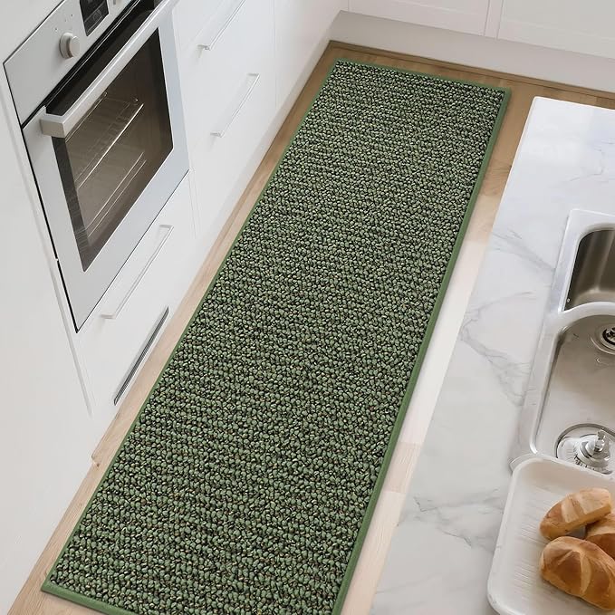 BEQHAUSE Kitchen Runner Rugs 20"x48", Non-Slip Kitchen Mats for Floor, Super Absorbent and Stain Resistant Kitchen Rug, Machine Washable Rugs for Kitchen, Hallway, Laundry & Sink, Green
