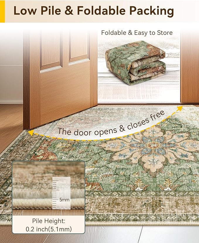 RELEANY Area Rugs 3'x7' Runner Rug Non Slip Washable for Kitchen Hallway Bedroom Beside Laundry Room Bathroom Rug, Floor Carpet, Brick Red Rust Neutral Brown Burnt Orange Green