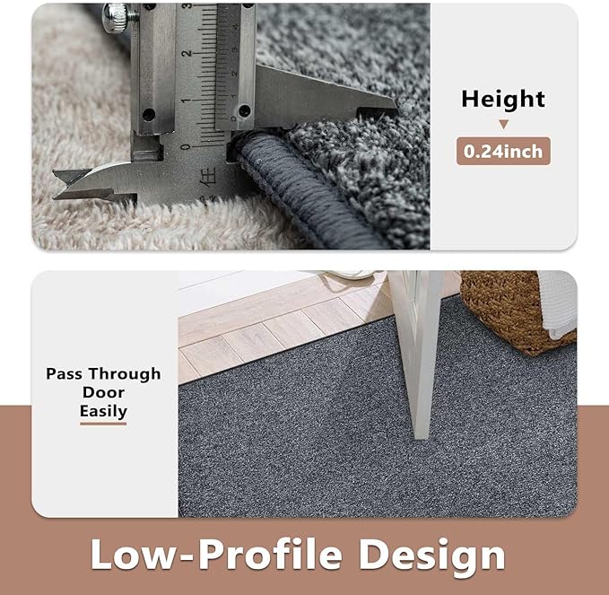 FinRèc 5x7 Washable Area Rugs for Bedroom Living Room, Low Pile Thin Rug Solid Color, Non-Slip Carpet Indoor for Home Decor (Grey)