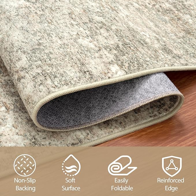 6x9 Area Rugs for Living Room Rug Washable: Abstract Rug for Dining Room Bedroom Carpet Non Slip 6 by 9 Indoor Modern Nursery Home Office Beige Brown